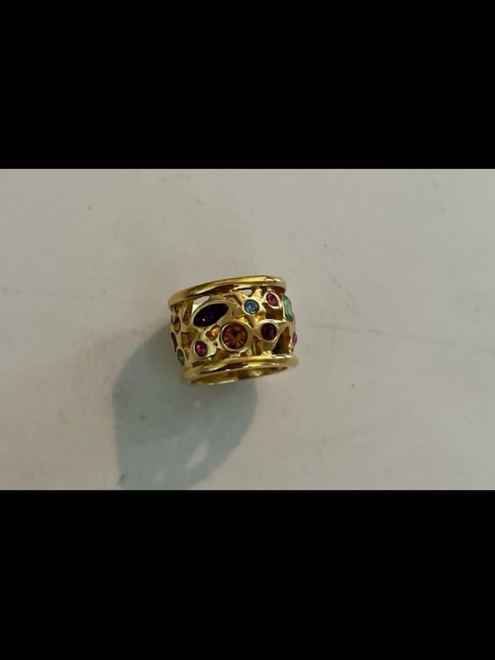 Wide-Band Gold-Filled Ring with Multiple Colored Gemstones. Size 5.